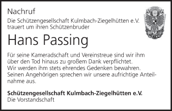 Anzeige von Hans Passing von MGO