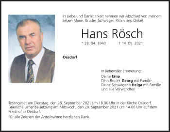 Anzeige von Hans Rösch von MGO