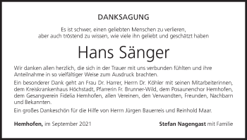 Anzeige von Hans Sänger von MGO