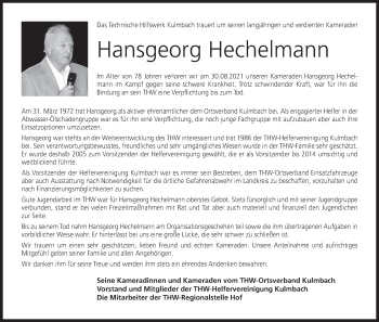 Anzeige von Hansgeorg Hechelmann von MGO