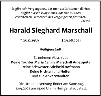 Anzeige von Harald Sieghard Marschall von MGO