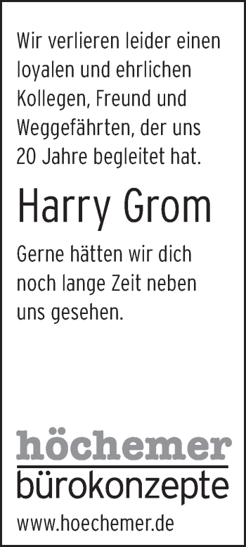 Anzeige von Harry Grom von MGO