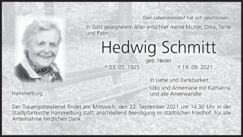 Anzeige von Hedwig Schmitt von MGO