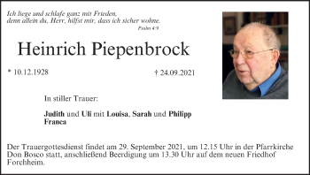 Anzeige von Heinrich Piepenbrock von MGO