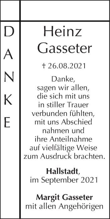 Anzeige von Heinz Gasseter von MGO