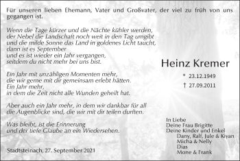 Anzeige von Heinz Kremer von MGO