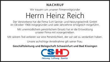 Anzeige von Heinz Reich von MGO