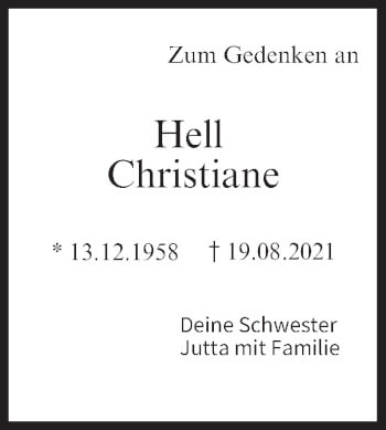 Anzeige von Hell Christiane von MGO