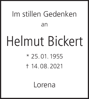 Anzeige von Helmut Bickert von MGO