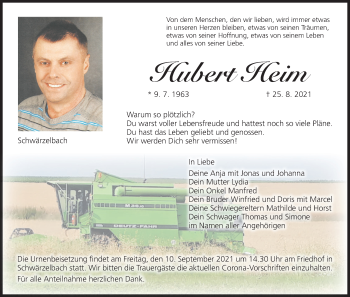 Anzeige von Hubert Heim von MGO
