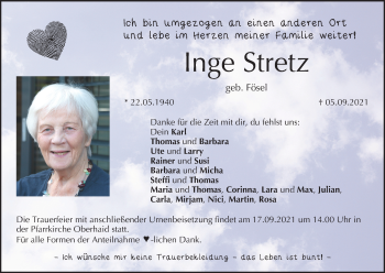 Anzeige von Inge Stretz von MGO