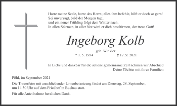 Anzeige von Ingeborg Kolb von MGO