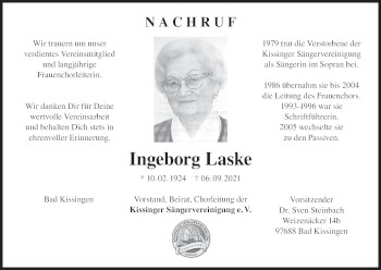 Anzeige von Ingeborg Laske von MGO