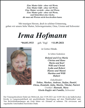 Anzeige von Irma Hofmann von MGO