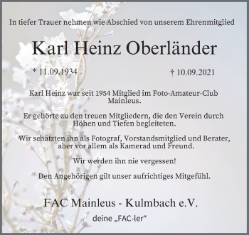 Anzeige von Karl Heinz Oberländer von MGO