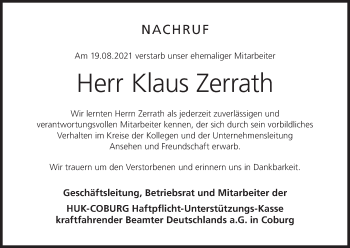 Anzeige von Klaus Zerrath von MGO