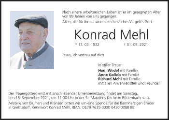 Anzeige von Konrad Mehl von MGO