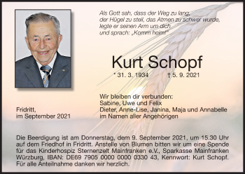 Anzeige von Kurt Schopf von MGO