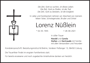 Anzeige von Lorenz Nüßlein von MGO