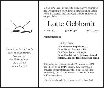 Anzeige von Lotte Gebhardt von MGO