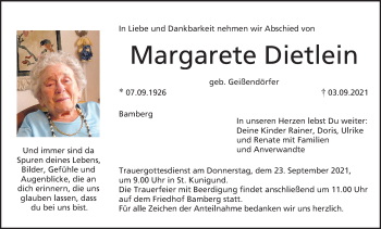 Anzeige von Margarete Dietlein von MGO