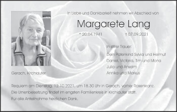 Anzeige von Margarete Lang von MGO
