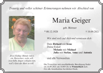 Anzeige von Maria Geiger von MGO