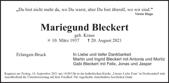 Anzeige von Mariegund Bleckert von MGO