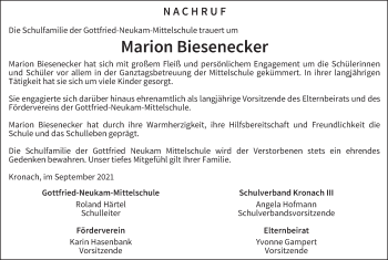 Anzeige von Marion Biesenecker von MGO