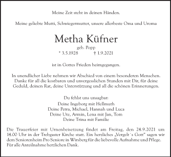 Anzeige von Metha Küfner von MGO