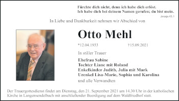 Anzeige von Otto Mehl von MGO