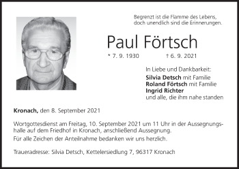 Anzeige von Paul Förtsch von MGO