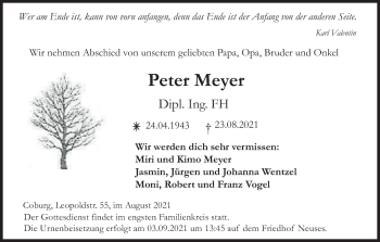 Anzeige von Peter Meyer von MGO