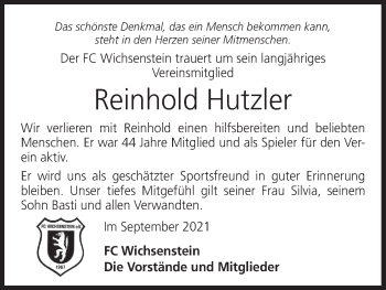 Anzeige von Reinhold Hutzler von MGO