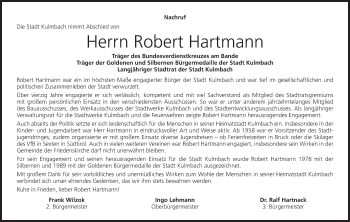 Anzeige von Robert Hartmann von MGO