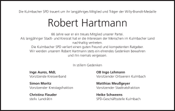 Anzeige von Robert Hartmann von MGO