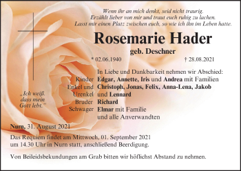 Anzeige von Rosemarie Hader von MGO
