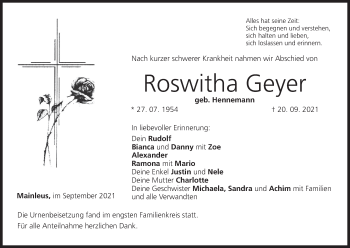 Anzeige von Roswitha Geyer von MGO