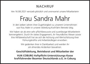 Anzeige von Sandra Mahr von MGO