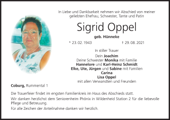 Anzeige von Sigrid Oppel von MGO