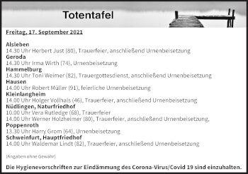 Anzeige von Totentafel  von MGO