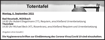 Anzeige von Totentafel vom 06.09.2021 von MGO