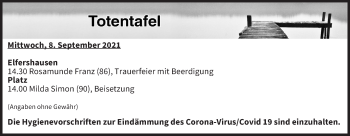 Anzeige von Totentafel vom 08.09.2021 von MGO