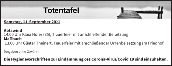 Anzeige von Totentafel vom 11.09.2021 von MGO