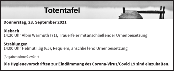 Anzeige von Totentafel vom 23.09.2021 von MGO