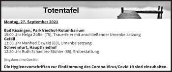 Anzeige von Totentafel vom 27.09.2021 von MGO