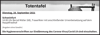 Anzeige von Totentafel vom 28.09.2021 von MGO