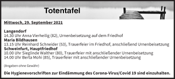 Anzeige von Totentafel vom 29.09.2021 von MGO