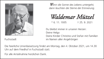 Anzeige von Waldemar Mützel von MGO