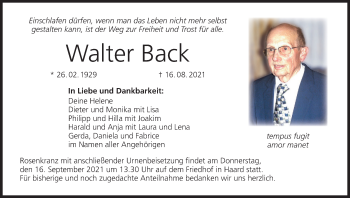 Anzeige von Walter Back von MGO